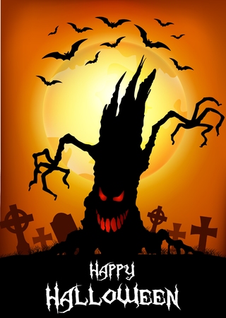 Vector illustration of Halloween background with scary tree silhouetteのイラスト素材