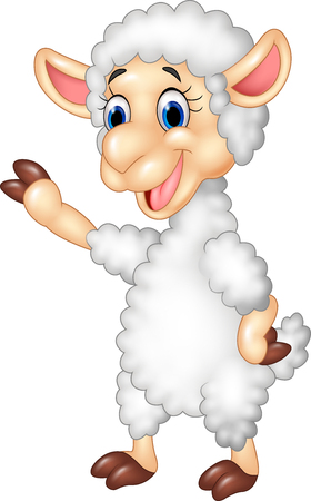 Vector illustration of Cute funny sheep waving hand isolated on white backgroundのイラスト素材
