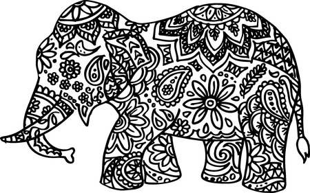 Vector illustration of Black and white hand drawn doodle elephantのイラスト素材