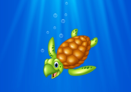 Vector illustration of Cartoon sea turtle swimming in the oceanのイラスト素材