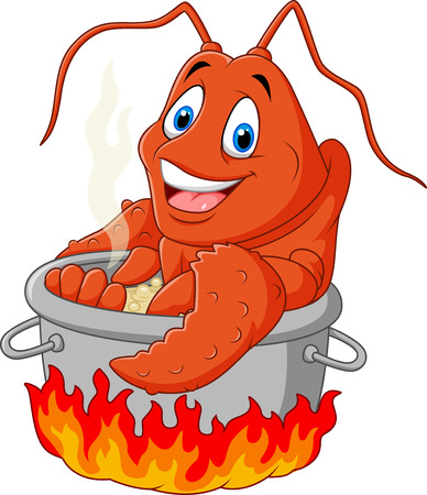 Vector illustration of Cartoon funny lobster being cooked in a panのイラスト素材