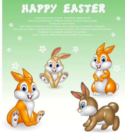 Vector illustration of Cute little bunny collection with happy easter backgroundのイラスト素材