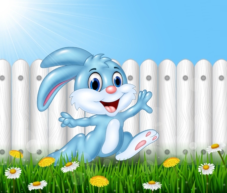 Vector illustration of Happy little bunny running in the gardenのイラスト素材