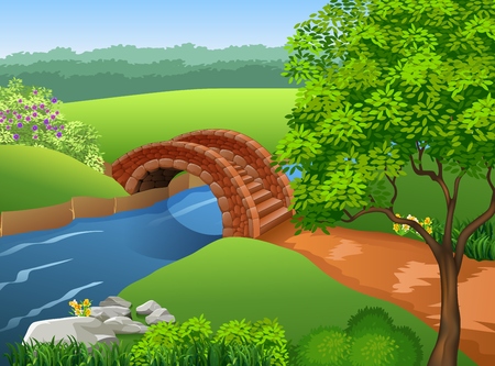 Vector illustration of Beautiful river on nature backgroundのイラスト素材