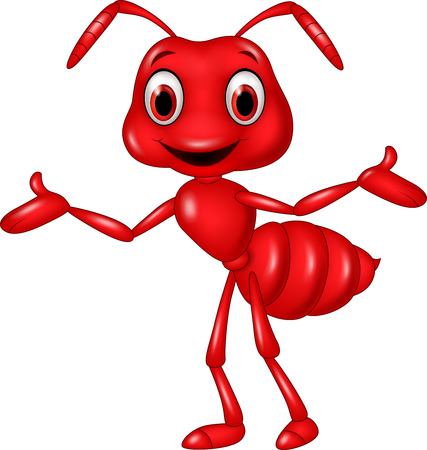 Vector illustration of Cartoon red ant waving isolated on white backgroundのイラスト素材