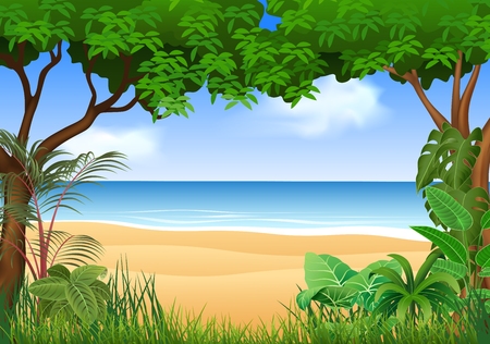 Vector illustration of Beautiful tropical beach on the forestのイラスト素材