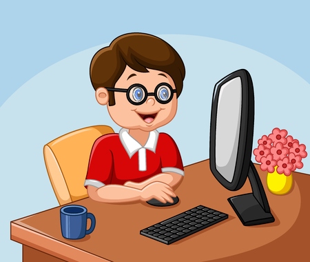 illustration of Little boy with personal computerのイラスト素材