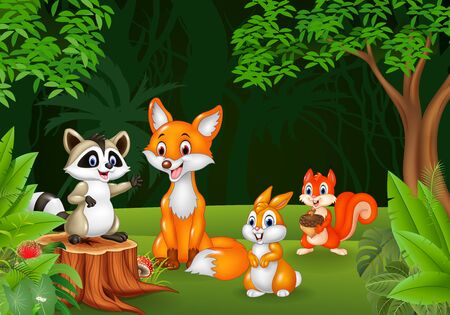 illustration of Cartoon wild animal in the jungleのイラスト素材