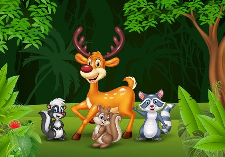 illustration of Cartoon wild animals in the jungleのイラスト素材