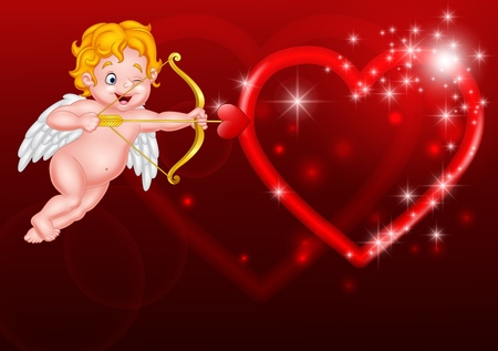 illustration of Cute little cupid aiming at someoneのイラスト素材