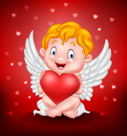illustration of Cute little cupid holding heartのイラスト素材
