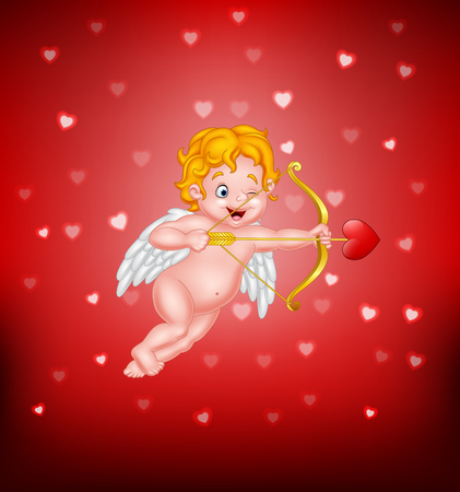 illustration of Cute little cupid aiming at someoneのイラスト素材