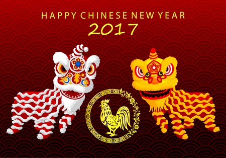 illustration of Happy Chinese new year 2017 card with Chinese lion danceのイラスト素材