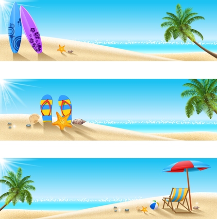 Vector illustration of Set of Three tropical beachのイラスト素材