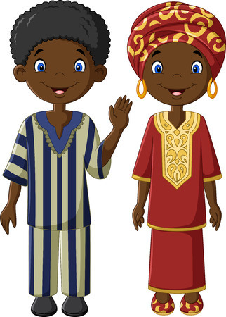 Vector illustration African children with traditional costumeのイラスト素材