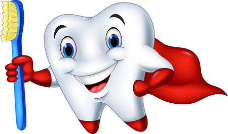 Vector illustration of Cartoon superhero tooth with toothbrushのイラスト素材