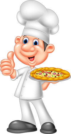 Vector illustration of Chef with pizza giving thumbs upのイラスト素材