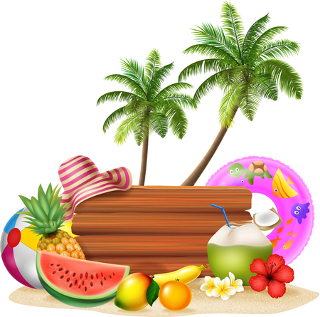 Vector  illustration of Summer holiday background with tropical fruitsのイラスト素材