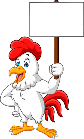 Cartoon rooster holding blank signのイラスト素材