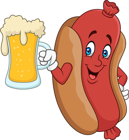 Cartoon hotdog drinking beerのイラスト素材