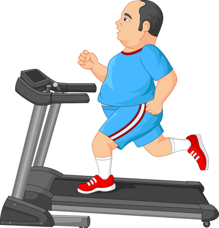 Fat man running on treadmillのイラスト素材