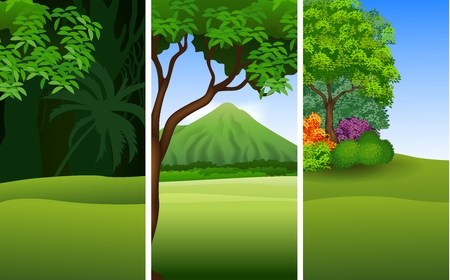 Vector illustration of Set of three beautiful natural landscape backgroundのイラスト素材