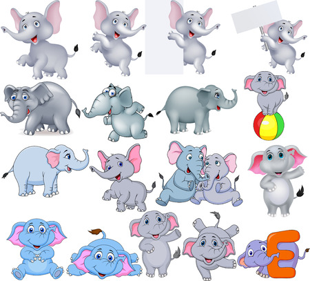 Cartoon elephants collection with different actionsのイラスト素材