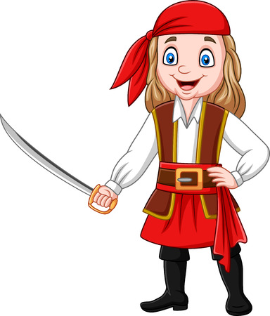 Vector illustration of Cartoon pirate girl holding a swordのイラスト素材