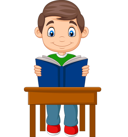 Vector illustration of Cartoon little boy studyingのイラスト素材