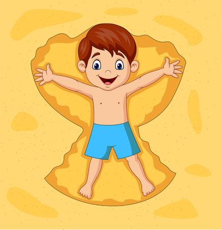 Cartoon boy playing on sandsのイラスト素材