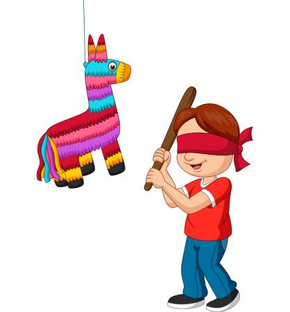 Cartoon boy hitting pinata gameのイラスト素材