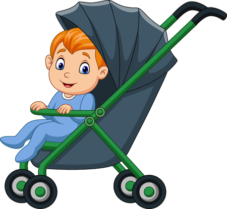 Vector illustration of Cartoon happy baby boy in a strollerのイラスト素材