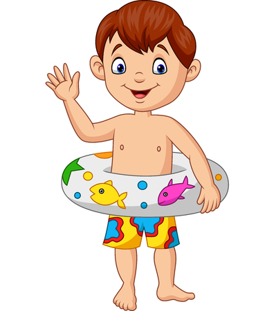 Vector illustration of Cartoon little boy with inflatable ringのイラスト素材