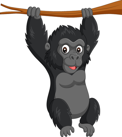 Vector illustration of Cartoon baby gorilla hanging in tree branchのイラスト素材