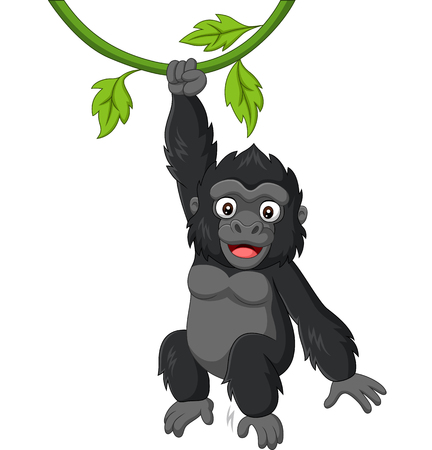 Vector illustration of Cartoon baby gorilla hanging in tree branchのイラスト素材