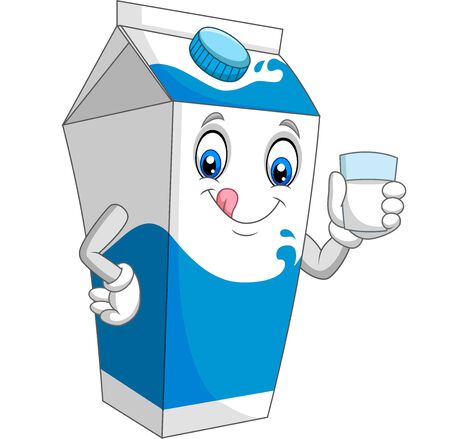 Cartoon milk box holding a glass of milkのイラスト素材