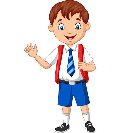 Vector illustration of Cartoon school boy in uniform waving handのイラスト素材