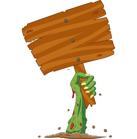 Vector illustration of Cartoon zombie hand out of the ground holding blank signのイラスト素材