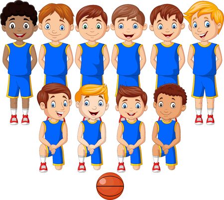 Vector illustration of Cartoon basketball kids team in uniformのイラスト素材