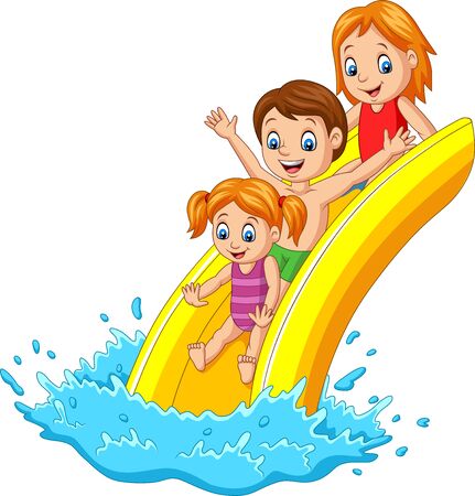 Vector illustration of Happy family playing water slideのイラスト素材