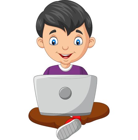 Vector illustration of Cartoon boy using a laptopのイラスト素材