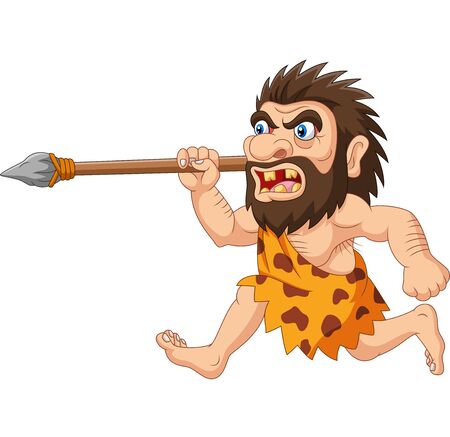 Vector illustration of Cartoon caveman hunting with spearのイラスト素材