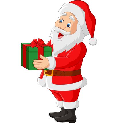 Vector illustration of Cartoon santa claus holding a giftのイラスト素材