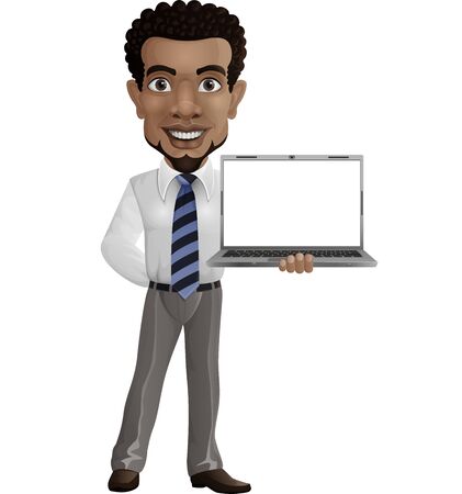 Vector illustration of Cartoon happy businessman holding a laptopのイラスト素材