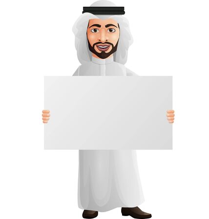 Vector illustration of Arab businessman holding a blank signのイラスト素材