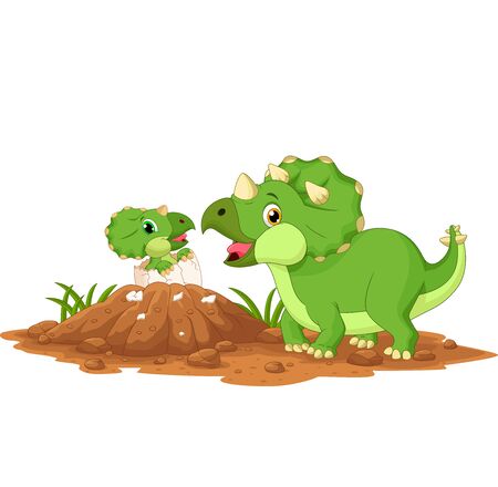 Vector illustration of Mother triceratops with baby hatchingのイラスト素材