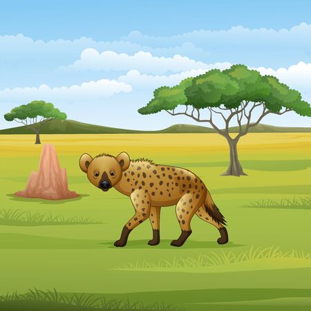 Vector illustration of Cartoon hyena in the Savannahのイラスト素材