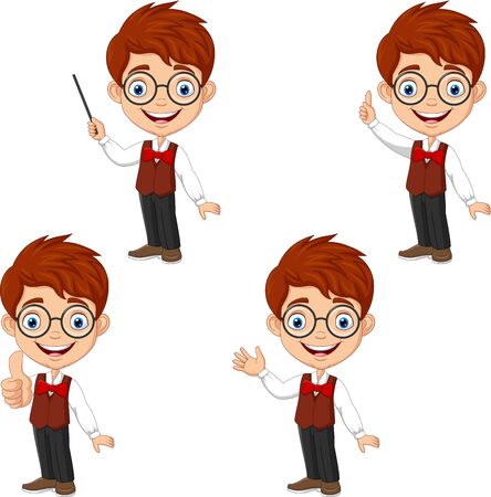 Vector illustration of Cartoon smart boy in different posesのイラスト素材