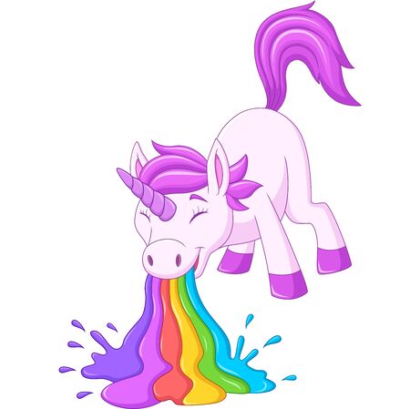 Vector illustration of Cartoon funny unicorn pukes liquid rainbowのイラスト素材