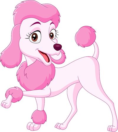 Cartoon happy pink poodle isolated on whiteのイラスト素材